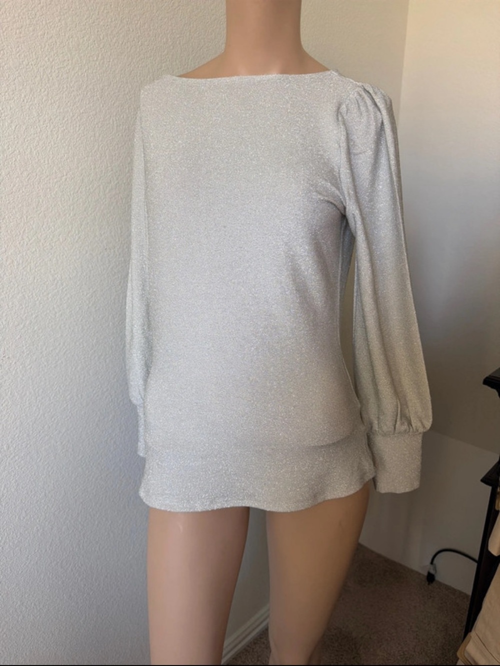 Alex & Parker Shimmery Silver Long-Sleeve Boatneck Top Small